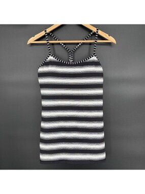 Lululemon Womens Power Y Tank Top 10 Capilano Stripe Black White Luon Activewear